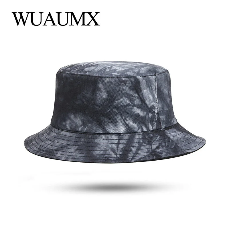 

Simple NEW Spring Summer Bucket Hats Tie dye Panama Cap Women Reversible Fisherman Hat Men Flat Top Basin Cap Casual Gorros