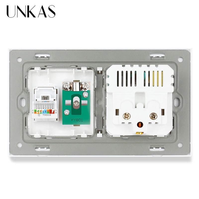 Французская стандартная розетка UNKAS со стеклянной панелью и двойным USB портом +