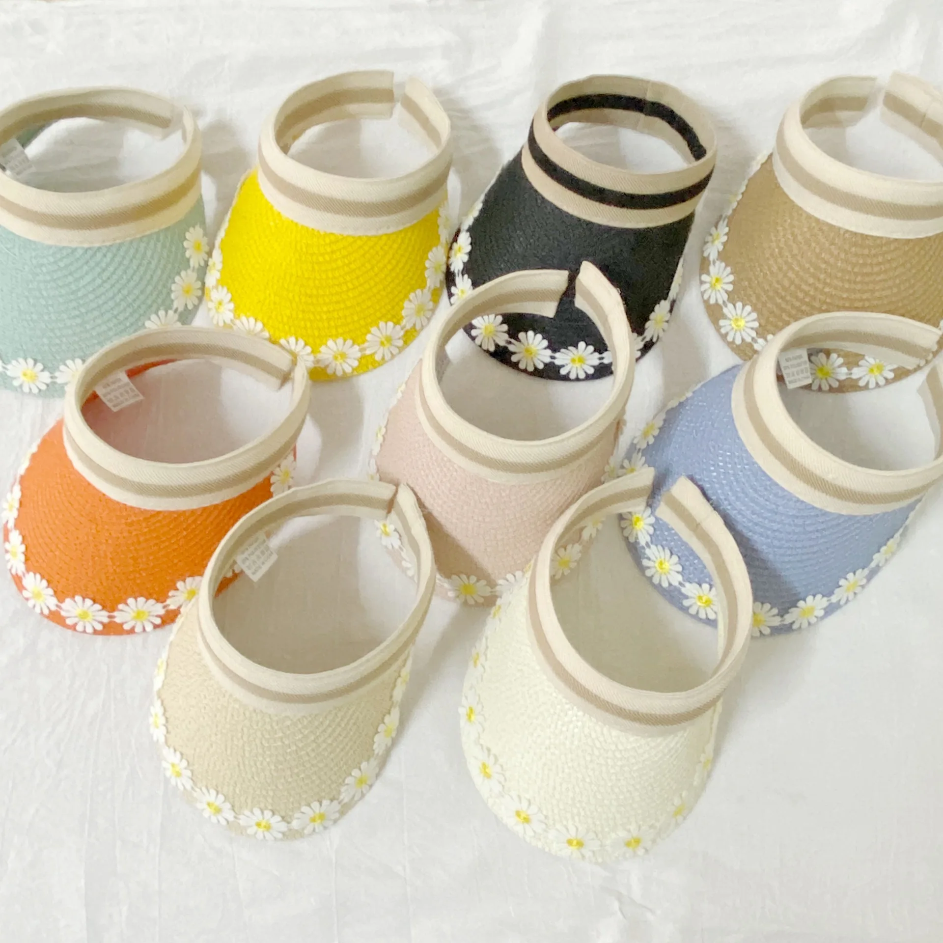 

hot sale Summer parent kid Empty Top Sun Visor Hat Summer flower straw Wide Brim Sun Caps UV Protection Hat For Men And Women