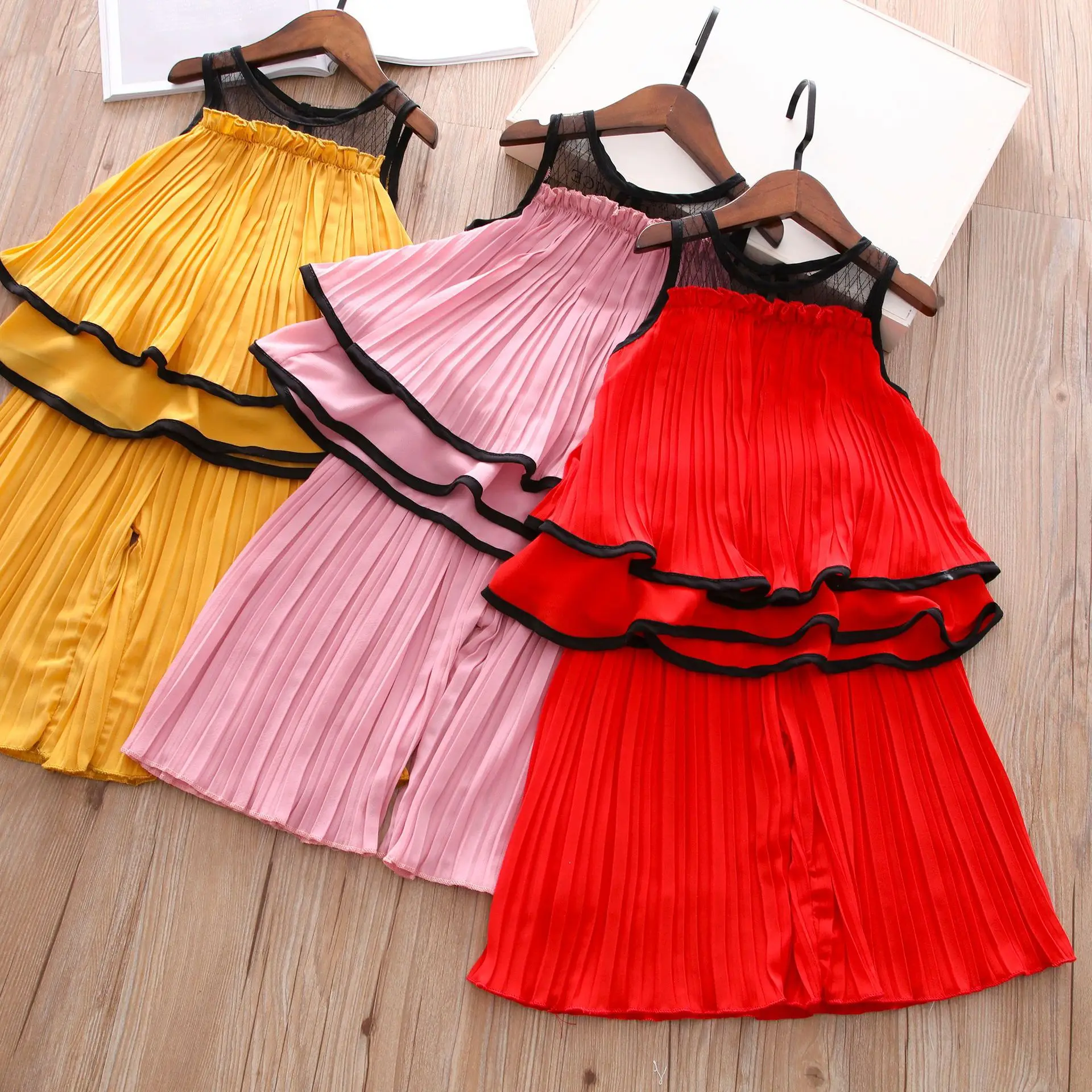 Комплект летней одежды для девочек шифоновая однотонная блузка рубашка и