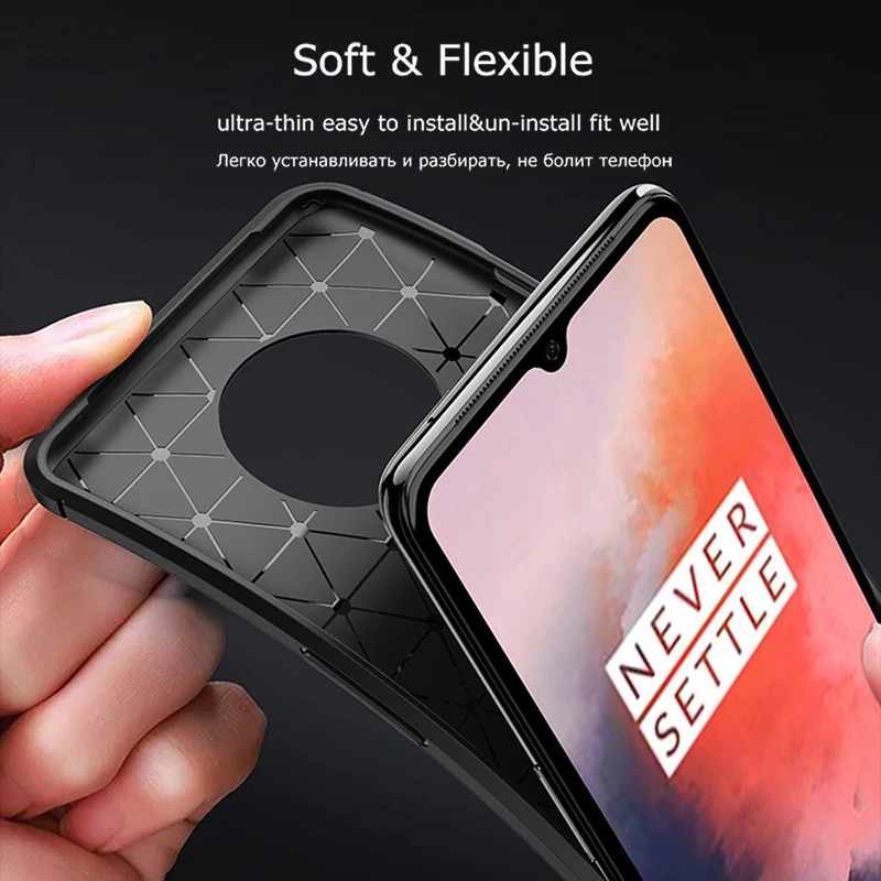 Чехол для Oneplus 7 T Pro из углеродного волокна мягкая Противоударная задняя крышка One