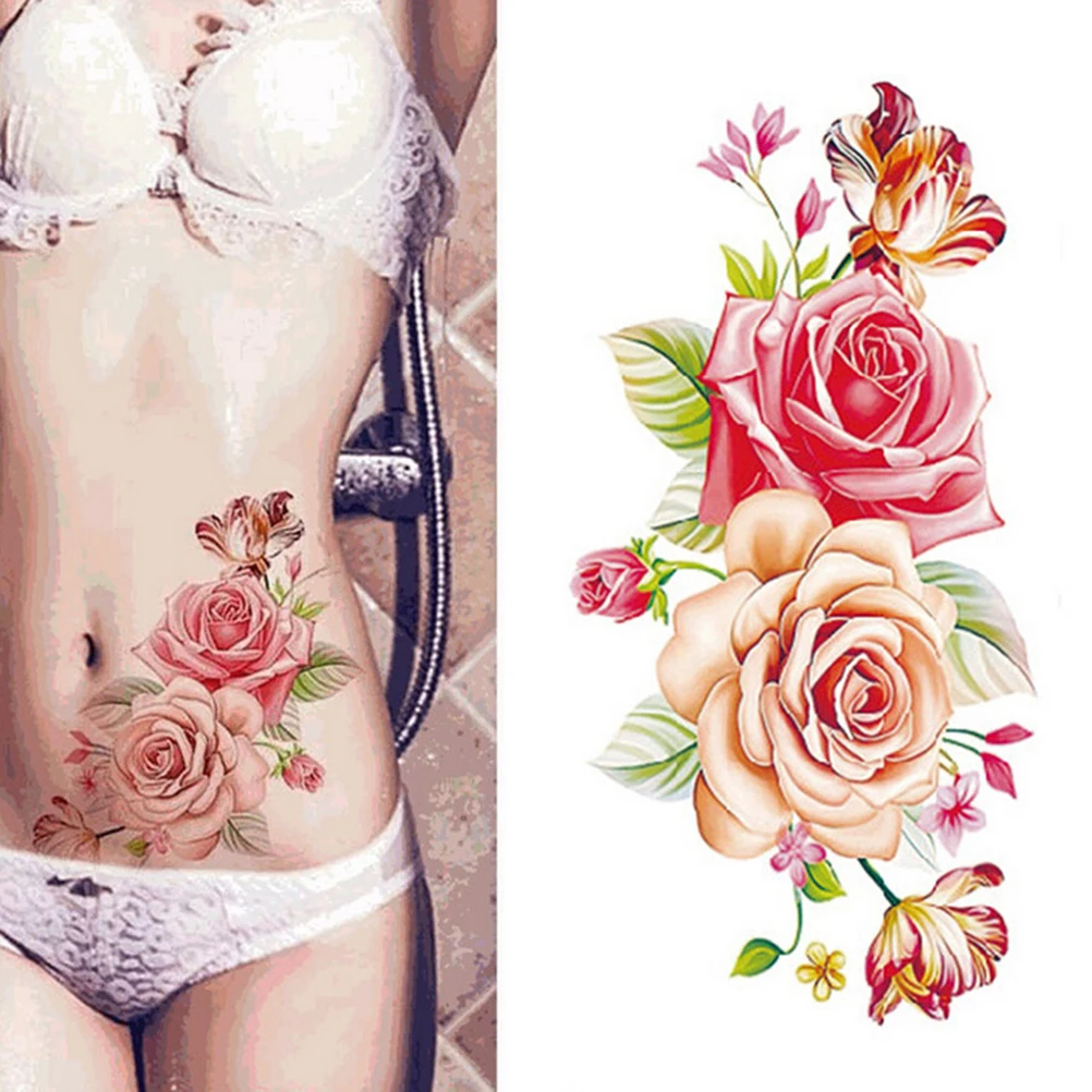 

Rose Flowers Waterproof Sexy Lady Women Big Flower Temporary Tattoos Stickers Arm Shoulder Tattoo On Body Art