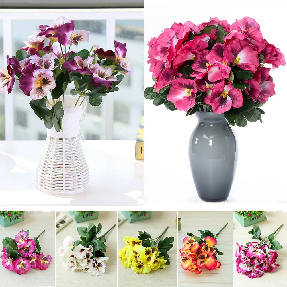 

10 Heads Artificial Flower Pansy Silk Flowers Fake Butterfly Orchid Flower DIY Stage Party Home Wedding Office Craft Decoration