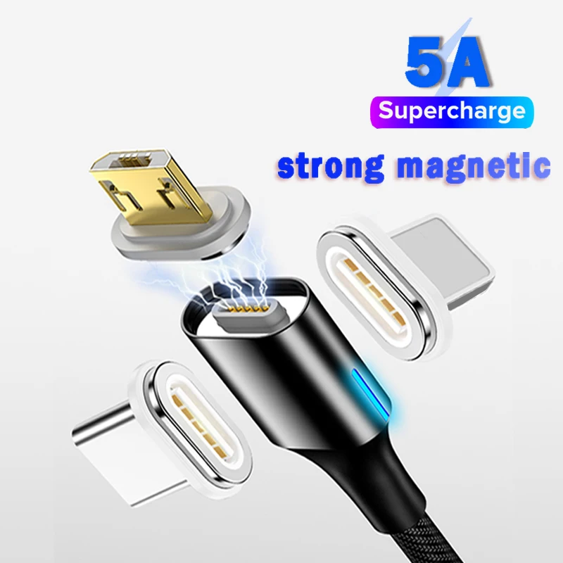 Магнитный зарядный кабель Usb 5A со светодиодной подсветкой Шнур Micro для Xiaomi A3 A2 Huawei