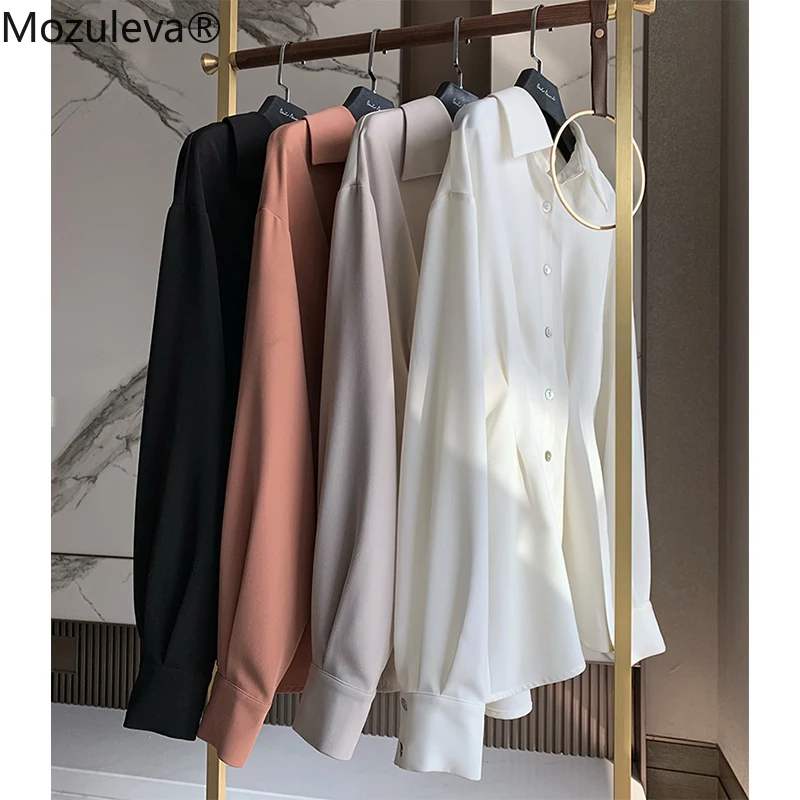 Женская шифоновая блузка Mozuleva однобортная с отложным воротником 2021 | одежда