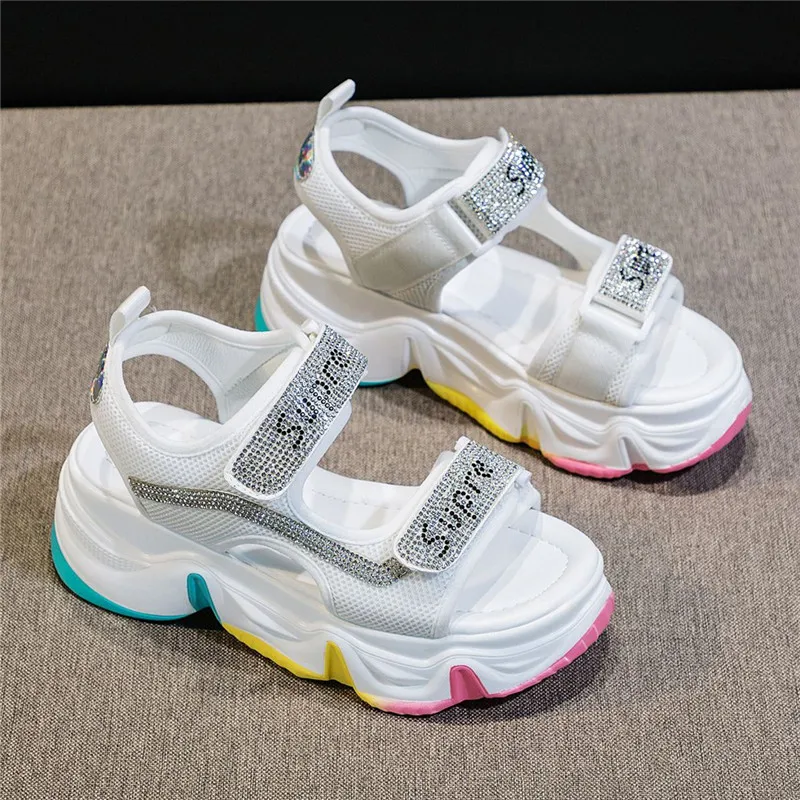 Женские босоножки NEWDISCVRY со стразами модель 2020 года летняя модная женская обувь на платформе для