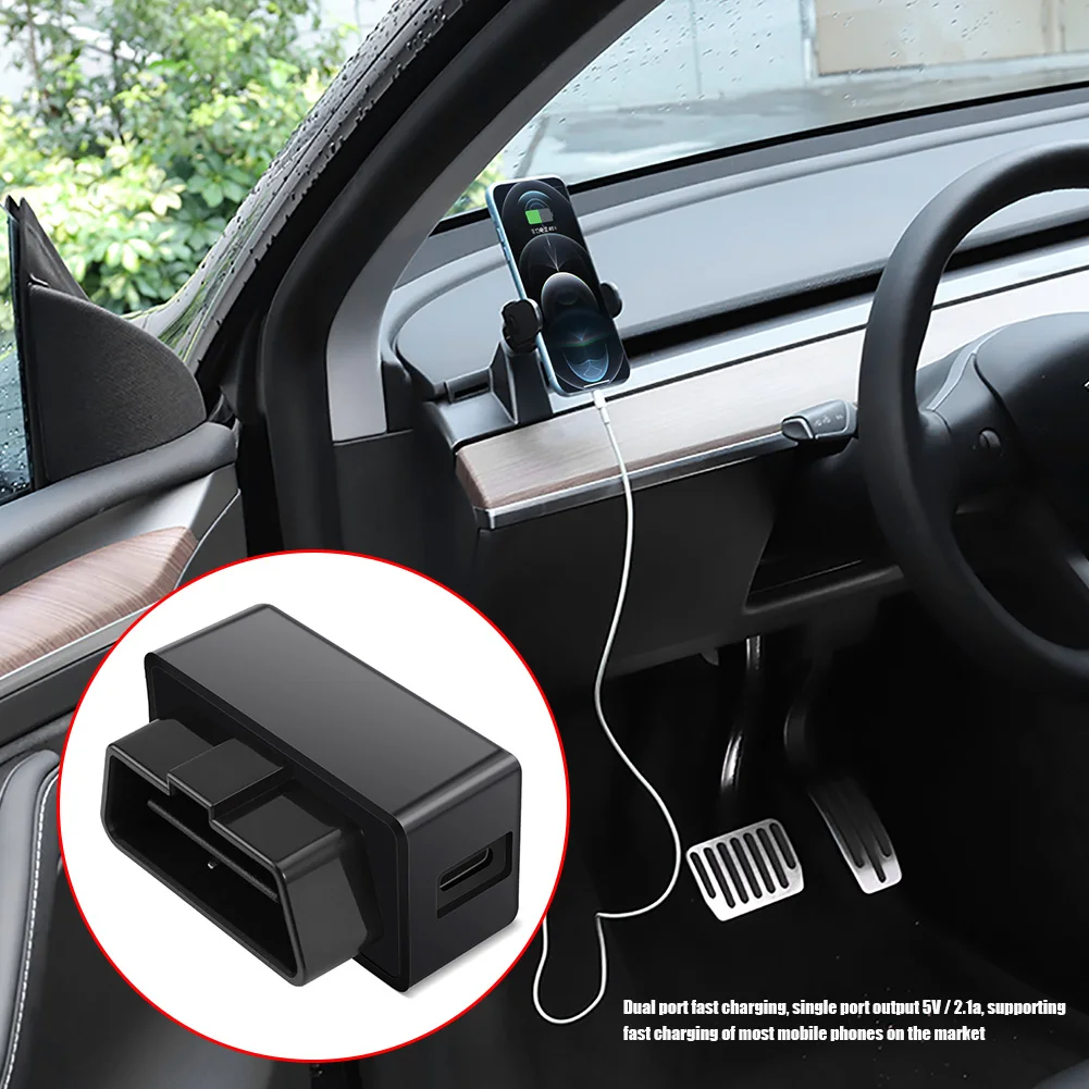 Dual USB Phone Charger Car OBD Power for Tesla Model 3 Y X 2021 MP3 MP4 5V 2.1A Charging Splitter Adapter | Мобильные телефоны и