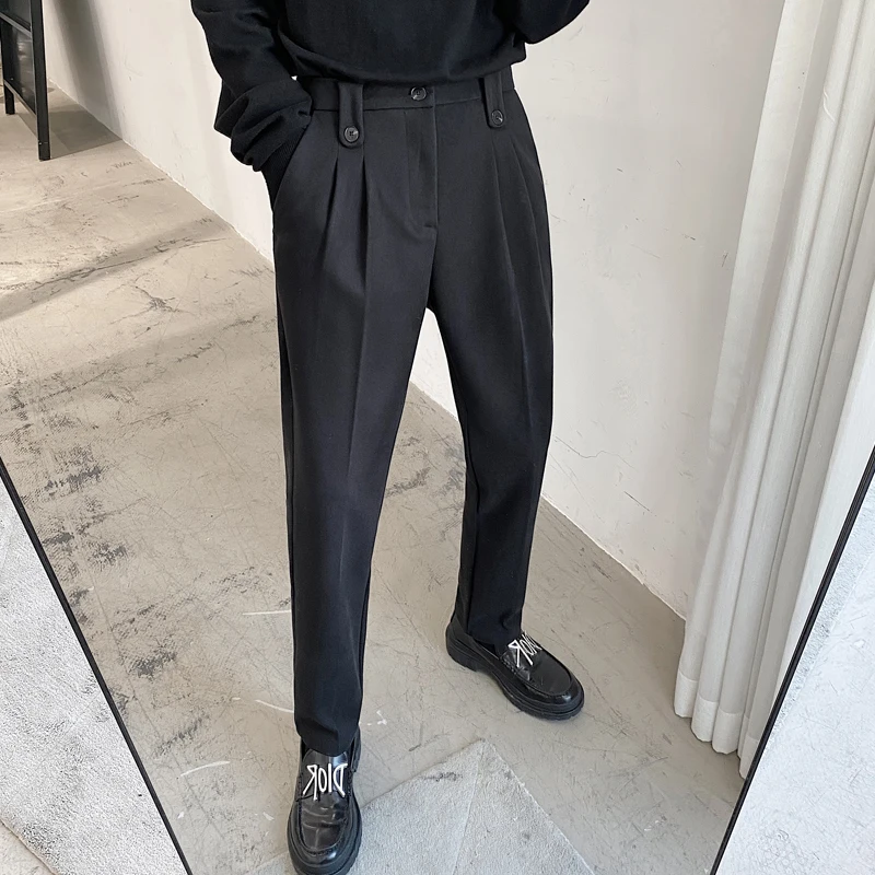 

Autumn Winter Woolen Business Dress Pants Men Elastic Waist Streetwear Casual Trousers Formal Social Suit Pants Costume Homme