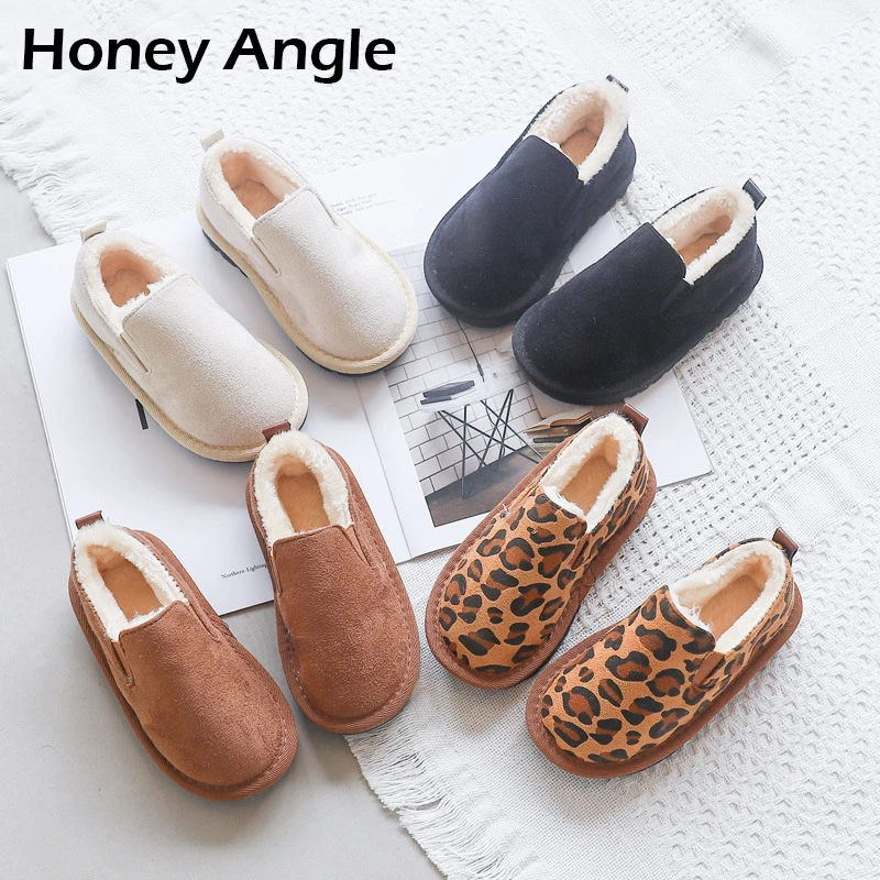 Honey Angle/зимняя детская обувь с леопардовым принтом; теплая нескользящая обувь для малышей; повседневная детская обувь в Корейском стиле; обувь; 26-35