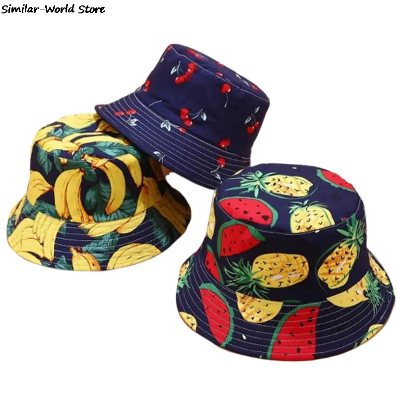 

Two Side Reversible Fruit Pineapple Watermelon Lemon Cherry Bucket Hat For Men Women Fisherman Hat Panama Bob Hat Summer