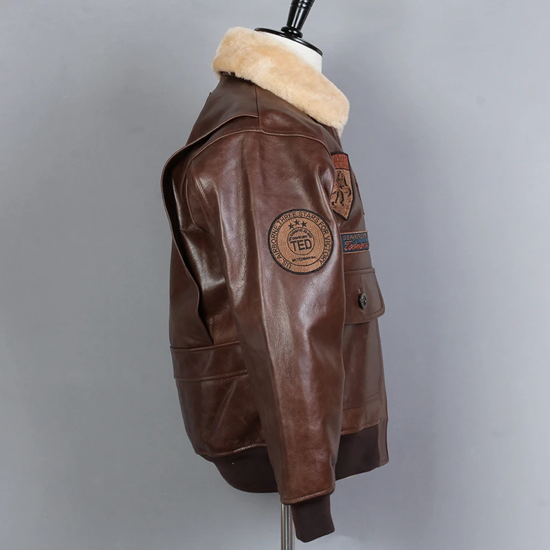 Куртка-бомбер мужская зимняя из натуральной кожи с меховым воротником | Мужская