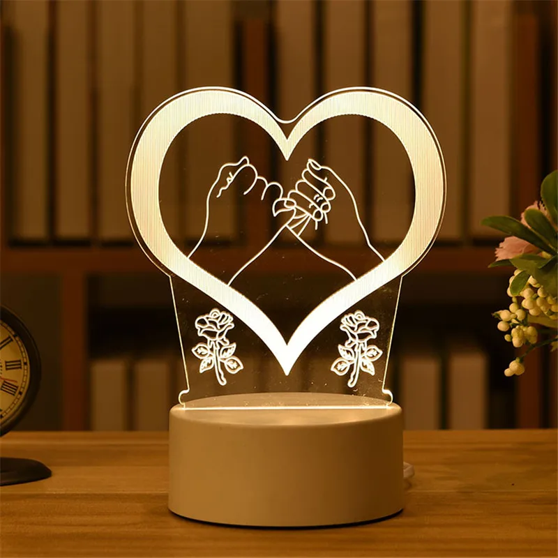 Романтическая 3D лампа в форме сердца, воздушный шар, акриловый светодиодный ночсветильник, декоративная настольная лампа, подарок на день С...