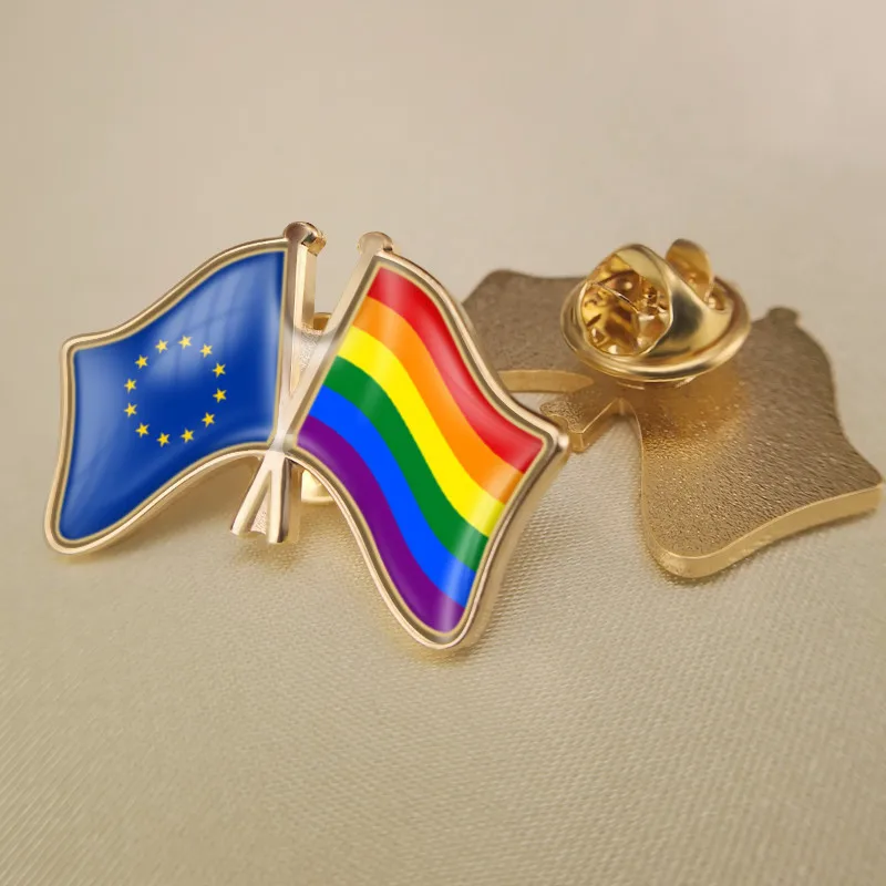 Европейский союз и ЛГБТ Радуга гей скрещенный двойной флаг дружбы отворот