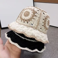 cotton knitted bohemia flower bucket hat 6 colors women fashion sweet crochet street sun protection caps foldable 56 58cm