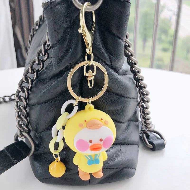 Cute Cartoon Duck Keychain 4 Colors Silicone Doll with Free Bell Keyring for Women Girls' Bag Pendant Ornament Key Chain | Игрушки и