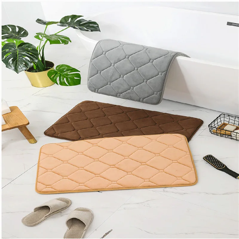 

Solid Color Flock Non-slip Bath Mats Strong Water Absorption Kitchen Doormats Fluffy Soft Wrinkle-resistant Rugs for Living Room