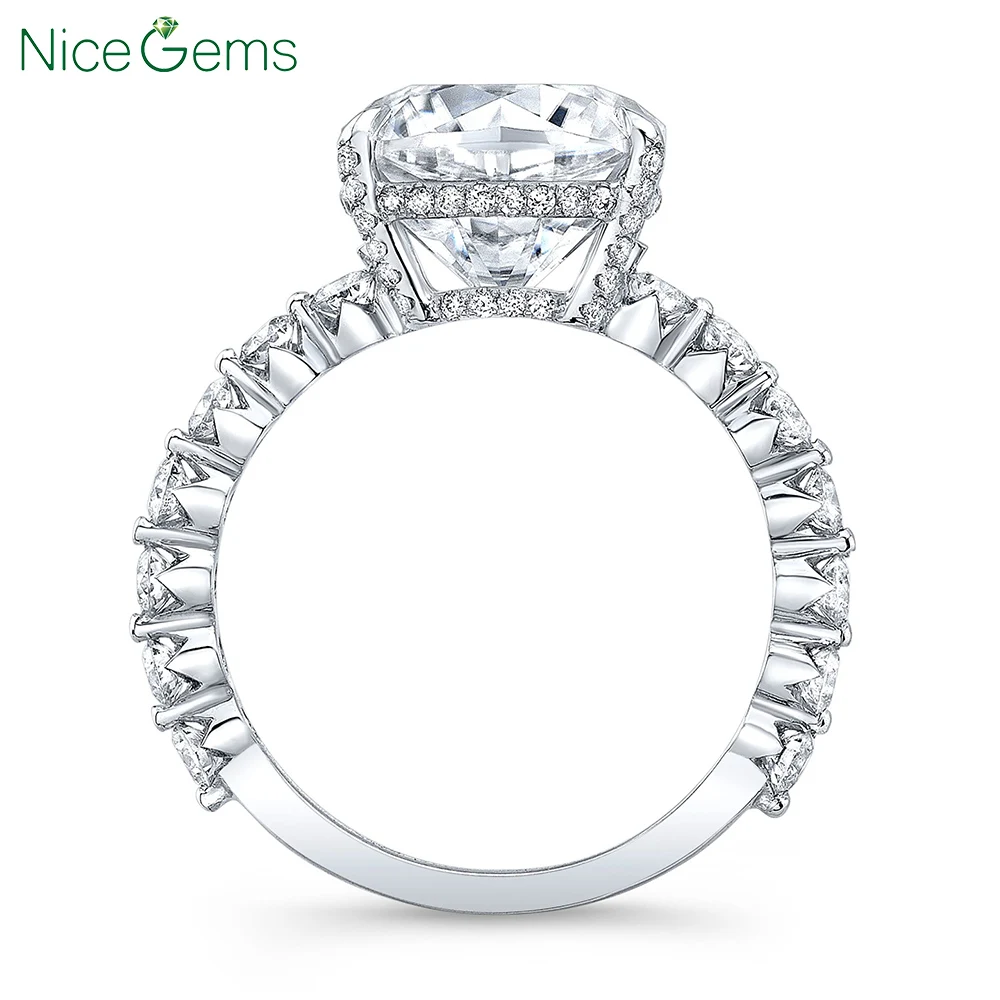 NiceGems 14 к белое золото 4.5ct 10 мм Подушка огранка FG цвет Муассанит один невидимый Halo