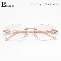 luxury tint lenses myopia glasses reading glasses diamond cutting rimless titanium glasses frame for women