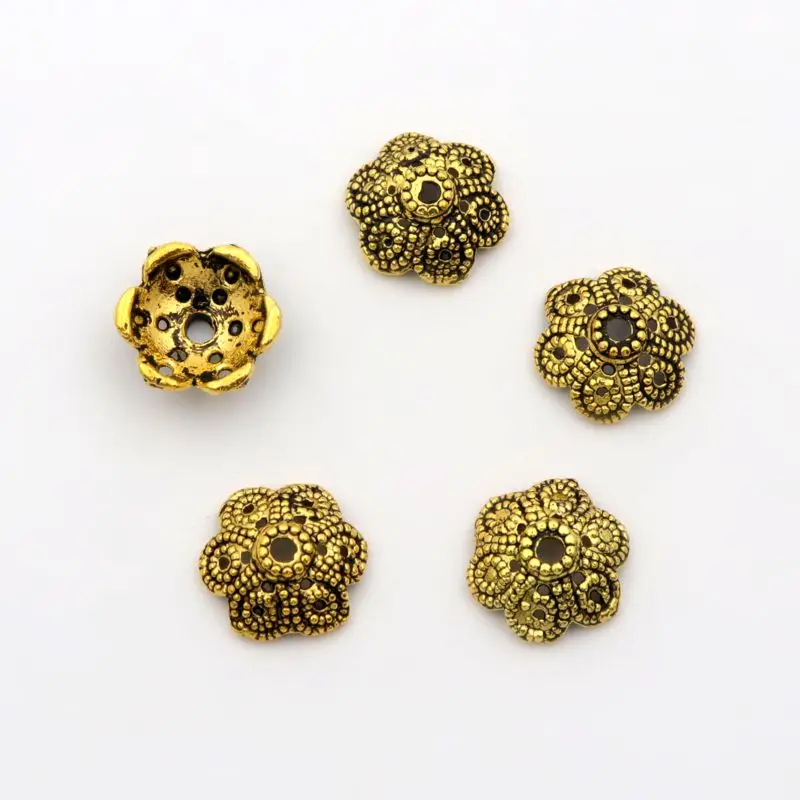 Antique Gold 50 шт. микс тибетских серебряных золотых металлических головок, аксессуары для изготовления ювелирных изделий, браслетов, сережек, оптовых продаж - Цвет: Antique Gold