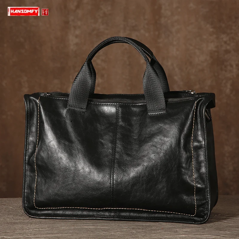 Кожаная мужская сумка портфель для ноутбука наплечная мессенджер мягкие кожаные