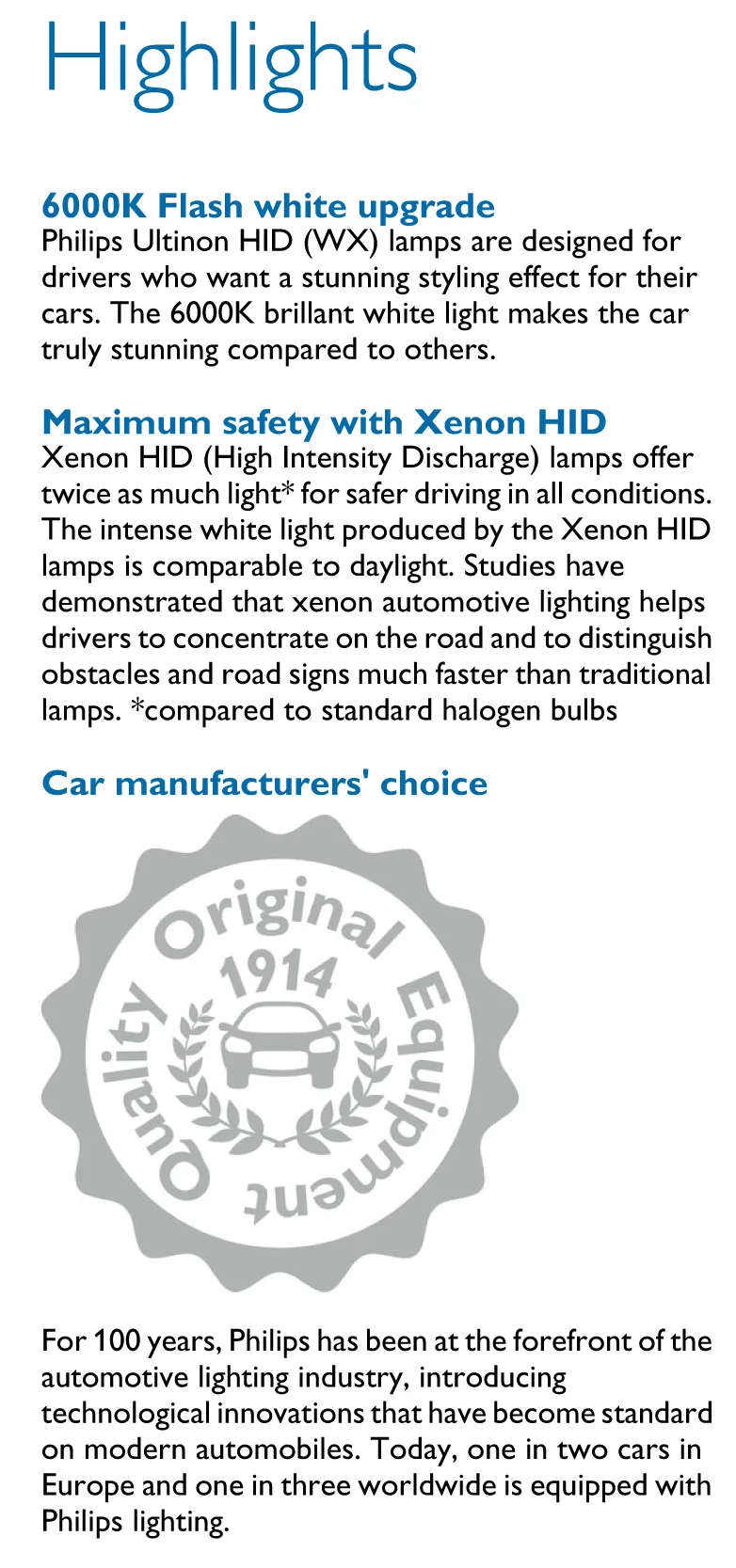 Philips D2S 85122W X 35W Xenon Ultinon HID 6000K холодный синий белый свет Авто обновление лампы Фары вспышка Быстрый старт, пара