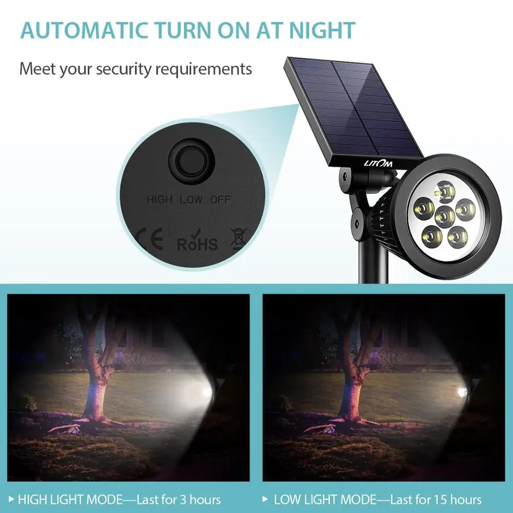 4 шт. LITOM Солнечный Точечный светильник ландшафтный 180 ° регулируемый