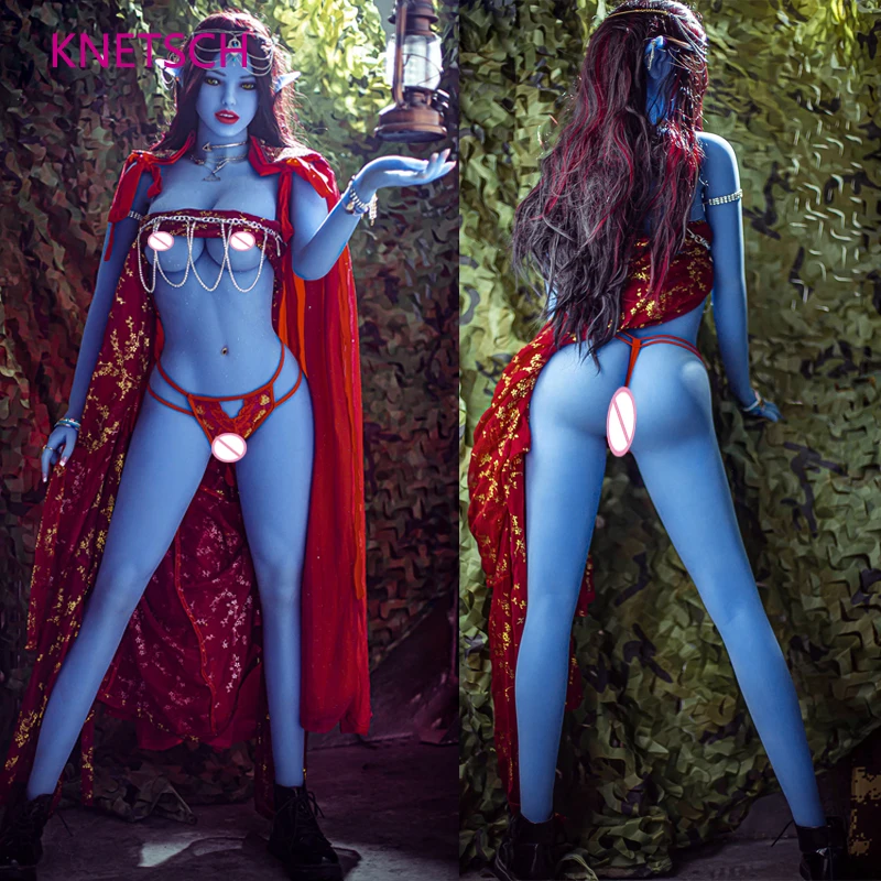 Секс-кукла KNETSCH из ТПЭ 158 см с синей кожей Реалистичная грудь Вагина анус оральный