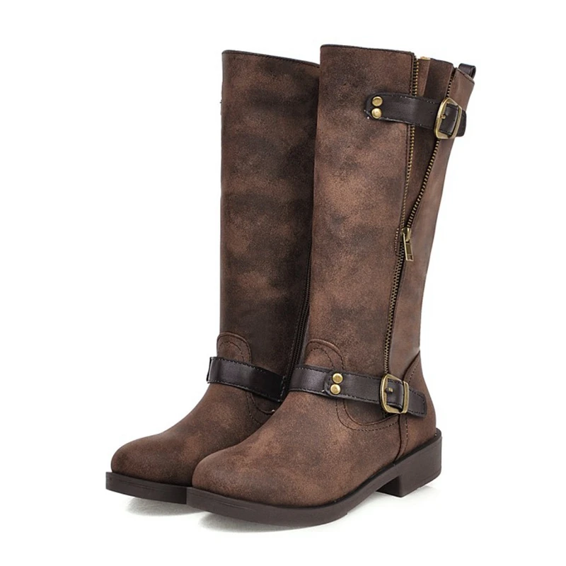 

Women's Mid-Calf Boots Women Round Toe zipper Thick Heels spring autumn Winter Fashion Ladies Black Brown Shoes long boot D-52