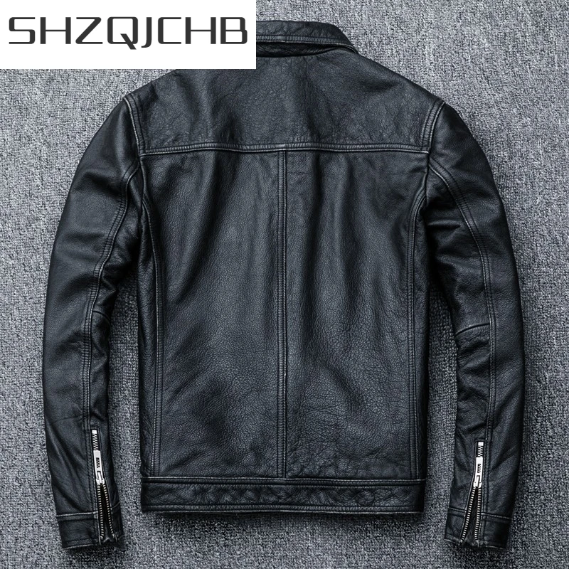 

JCHB 2021 Brand Classic Men Cowskin Moto Biker Jackets Men's Genuine Leather Jacket Casual Real Leather Coat Plus Size Vintage C