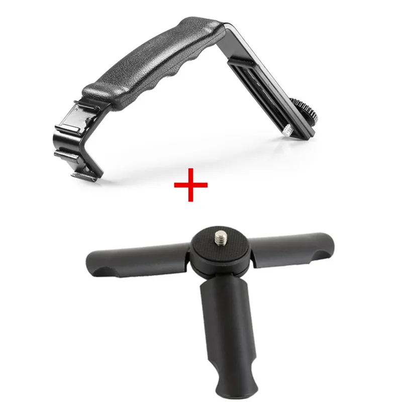 

Universal Microphone Stand L Bracket Camera Grip With 2 Hot Shoe Mounts For Zhiyun Smooth Q/3/Dji Osmo/Rode Videomicro