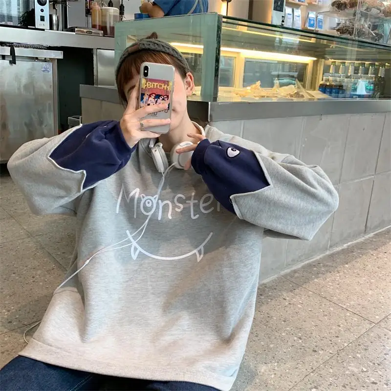 

Sweatshirts Women's Japanese Harajuku Ulzzang Lazy Cartoon Letter Embroidery Sweatshirt Female Korean Kawaii Clothing for Women