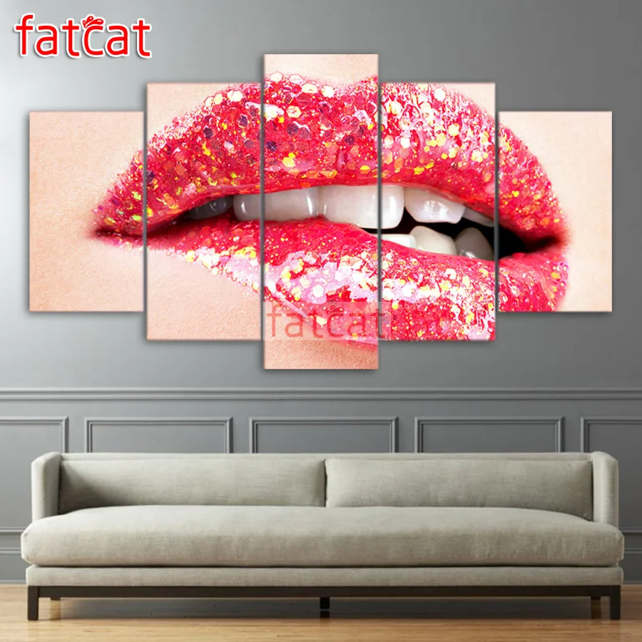 

FATCAT Beautiful lips 5 Piece Diy Diamond Painting Full Square Round Rhinestone Embroidery Sale Mosaic Needlework Decor AE2120