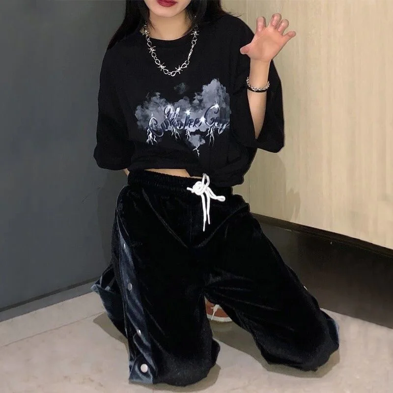 

American style fried Street button pants women's new summer loose straight tube wide leg drop casual pants in 2021