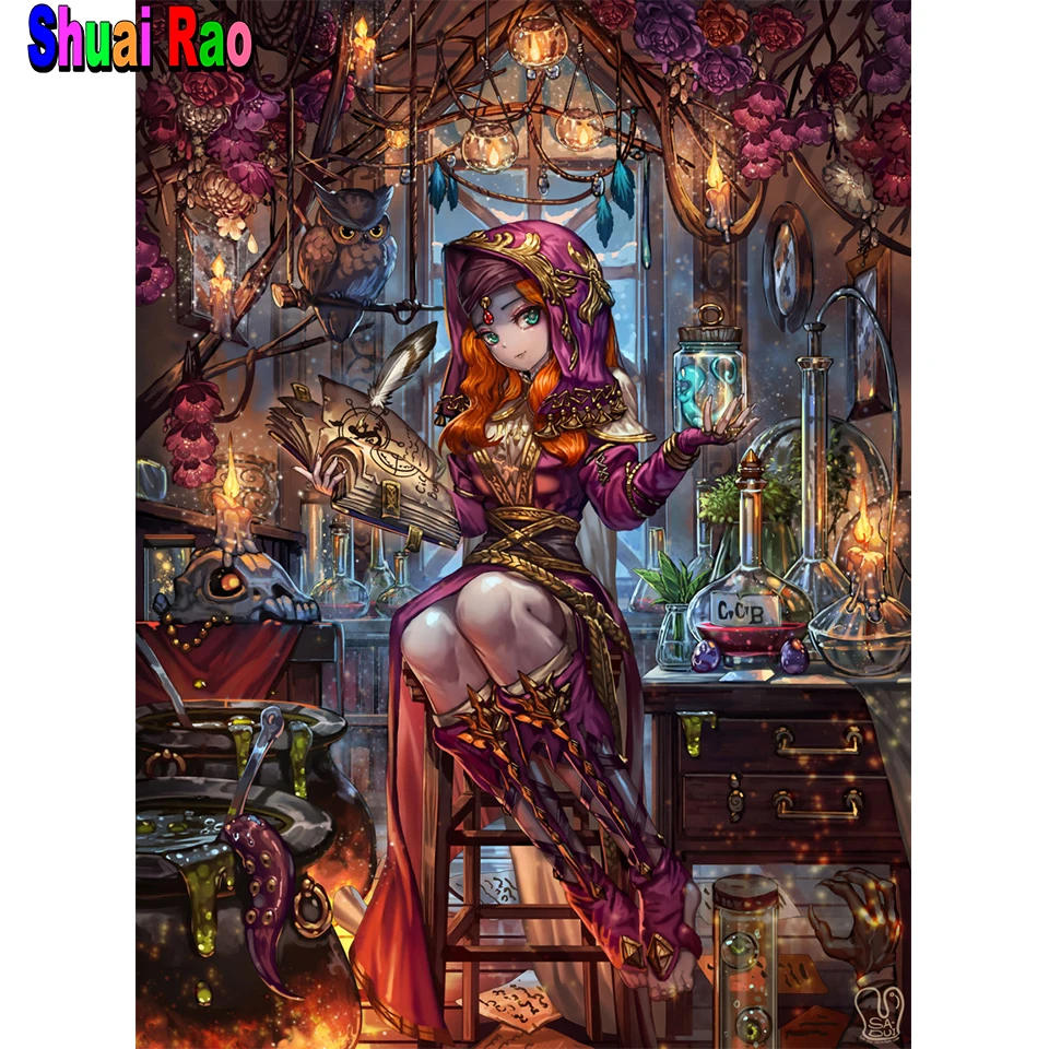 Алмазная живопись со стразами мультяшная фантазия босиная ведьма мозаика сделай