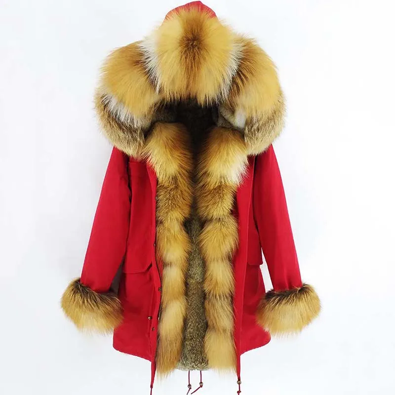 Женская парка с капюшоном теплая длинная куртка воротником из 2020 натурального