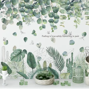 Наклейки на стену с зелеными листьями, 18 стилей, для гостиной, спальни, дивана, декор для стен, тропические растения, наклейка на стену, украшение для дома