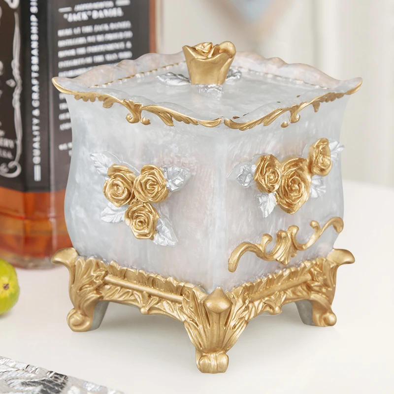European Style Emboss Resin Toothpick Box Cotton Swab Box Home Desktop Toothpick and Cotton Swab Storage Supplies