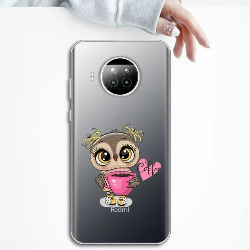 

Cute Owl Black Phone Case Transparent for Xiaomi Redmi note 10 t 8 9 pro lite 11