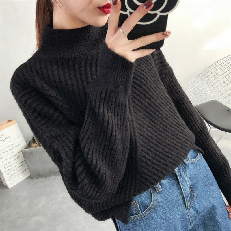 H.SA Women Winter Sweater Turtleneck Pullovers Vertical Solid Knit Pull Jumpers Beige Warm Thick Femme 2021 | Женская одежда