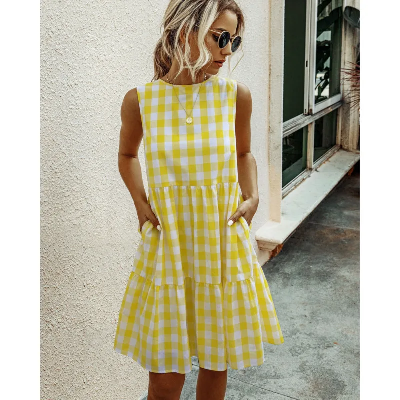 

Summer New Ladies Dress Casual Plaid Vest Sleeveless Harajuku Style Dress All-match Vestidos De Fiesta De Noche Em*