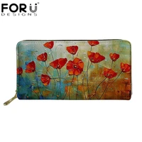 forudesigns zipper purse colorful flowers plumeria 3d print wallet women long clutch wallets waterproof leather money pouch bags
