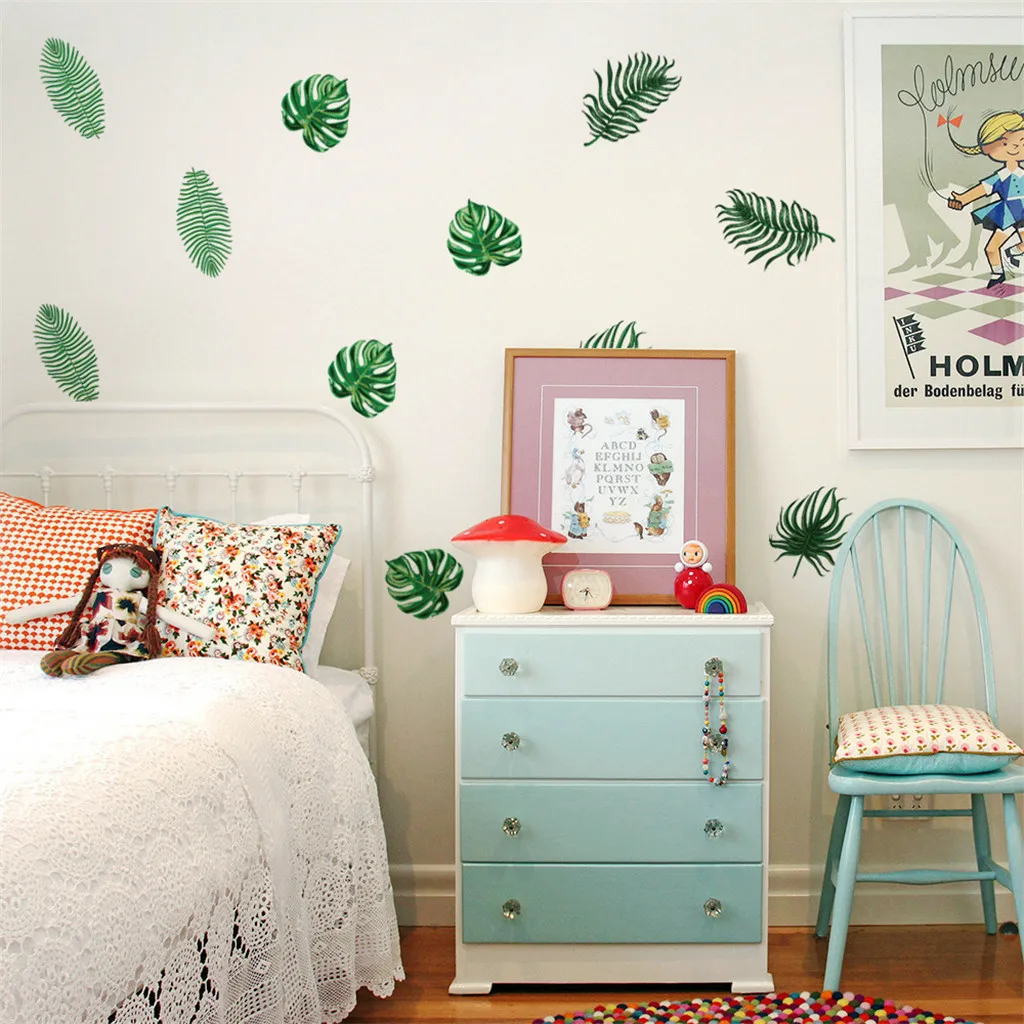 Ins стиль зеленый лист стикер на стену для комнаты гостиной украшения обои дома