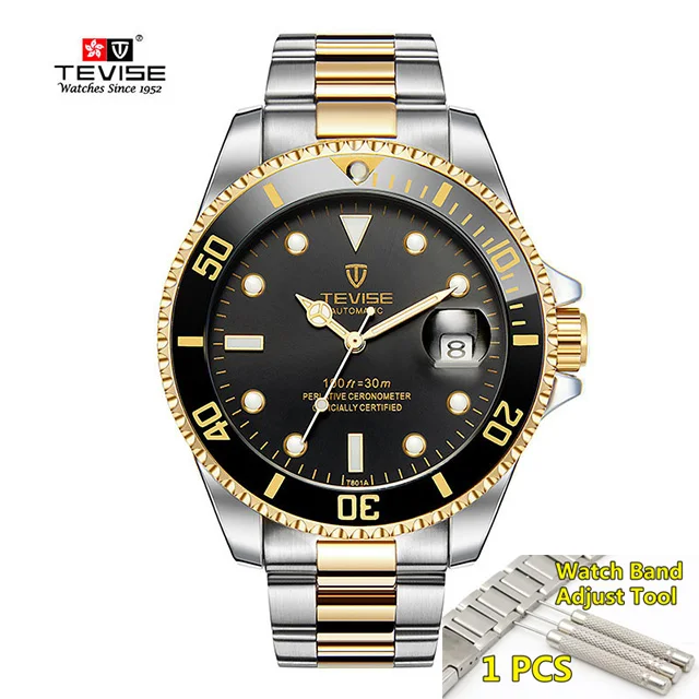 Tevise Top Brand Luxury Men Mechanical Watches Automatic waterproof Stainless Steel Men Wristwatches Relogio Masculino - Цвет: 6-black-gold-silver