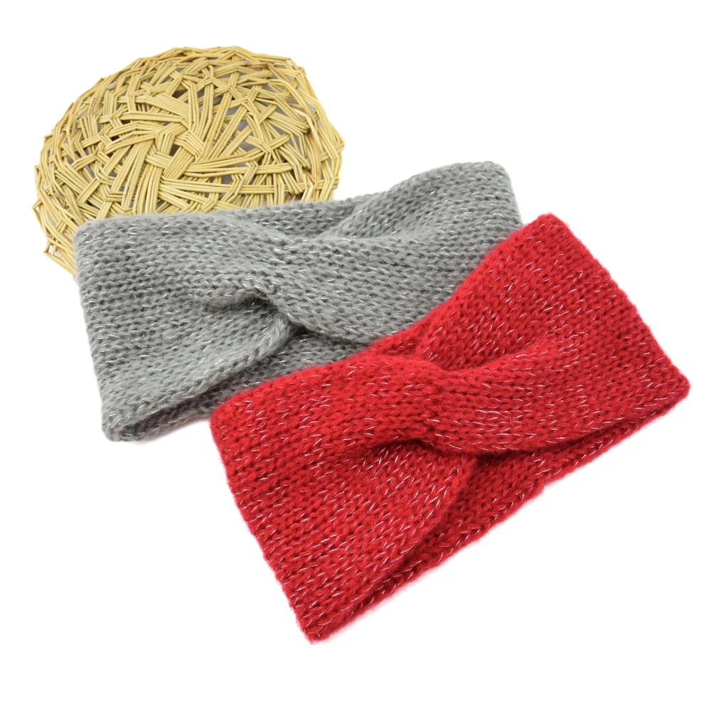 

Повязка на голову из мохера, серебристая, шелковая, вязаная, осенне-зимняя