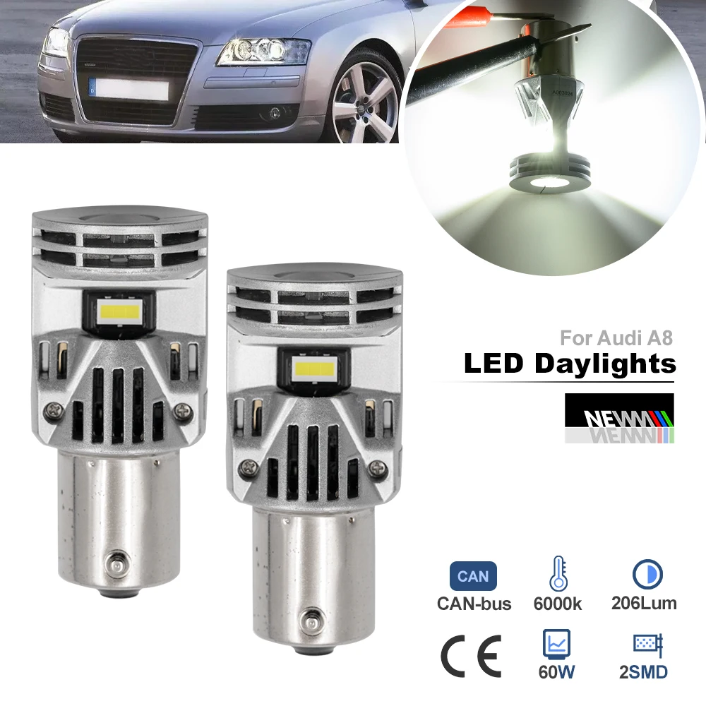 For Audi A8 D3 4E2 4E8 2002 2003 04 05 06 07 08 BA15S 1156 P21W LED Daytime Running Light Bulb Canbus Decoding DRLs Car Headlamp