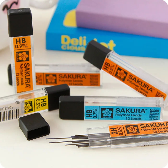 Сакура полимер приводит механический карандаш пополнения Замена 0 3 5 7 9 мм 12