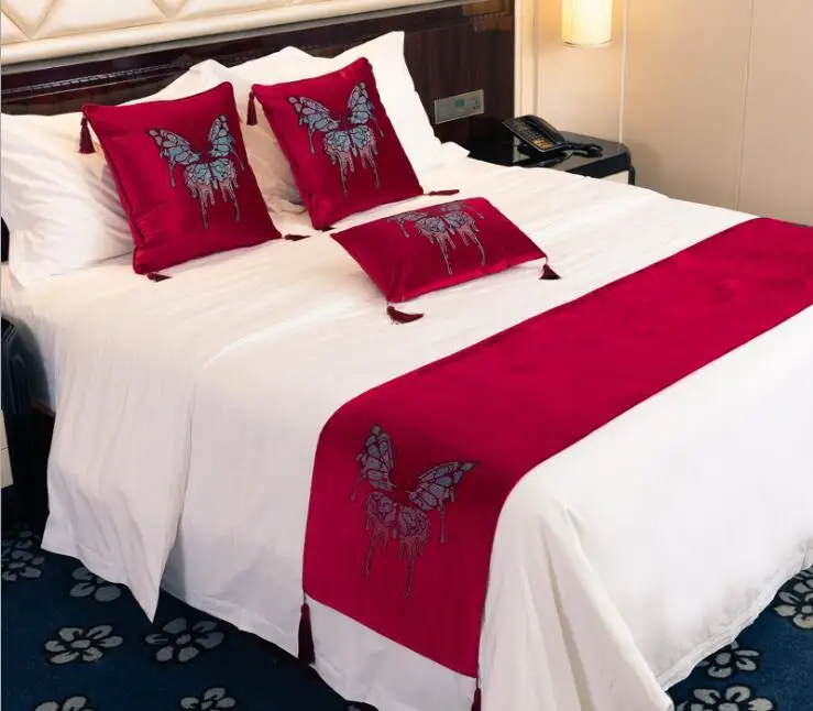 Бабочка дизайнерские покрывала 45 см ширина кровать бегун роскошное покрывало