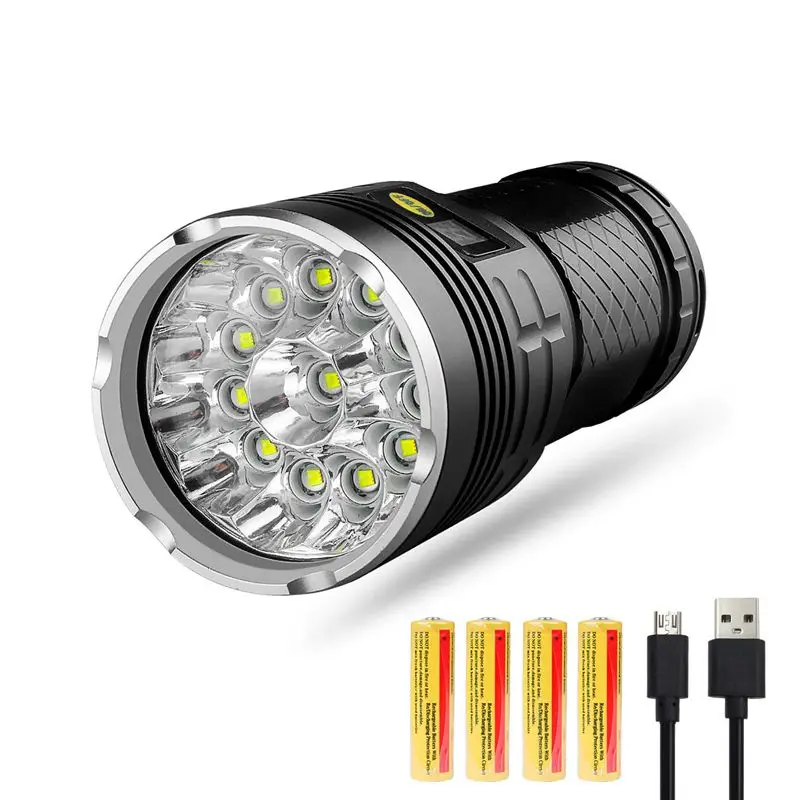 Barato Linterna Led 10000 Lúmenes, 12x XM-L T6 LED 4 Modos Super Brillante Linterna Táctica, Luz De Mano Impermeable Con Potencia D