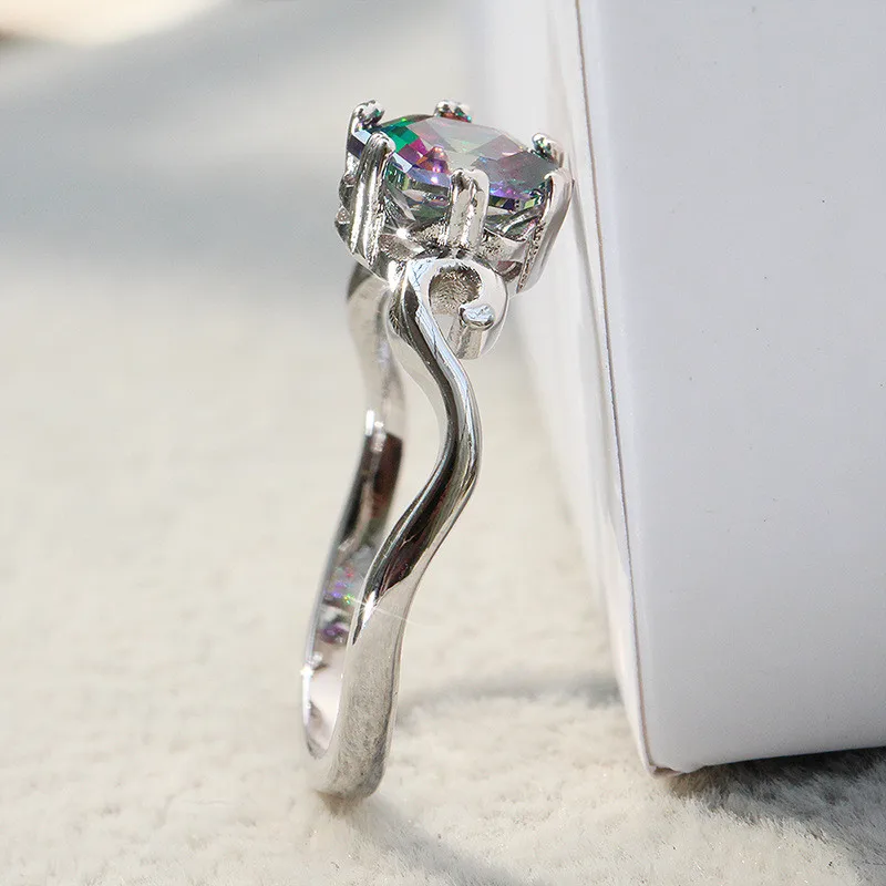 3.2ct подлинное Радужное мистическое кольцо цельное серебряное Ювелирное набор
