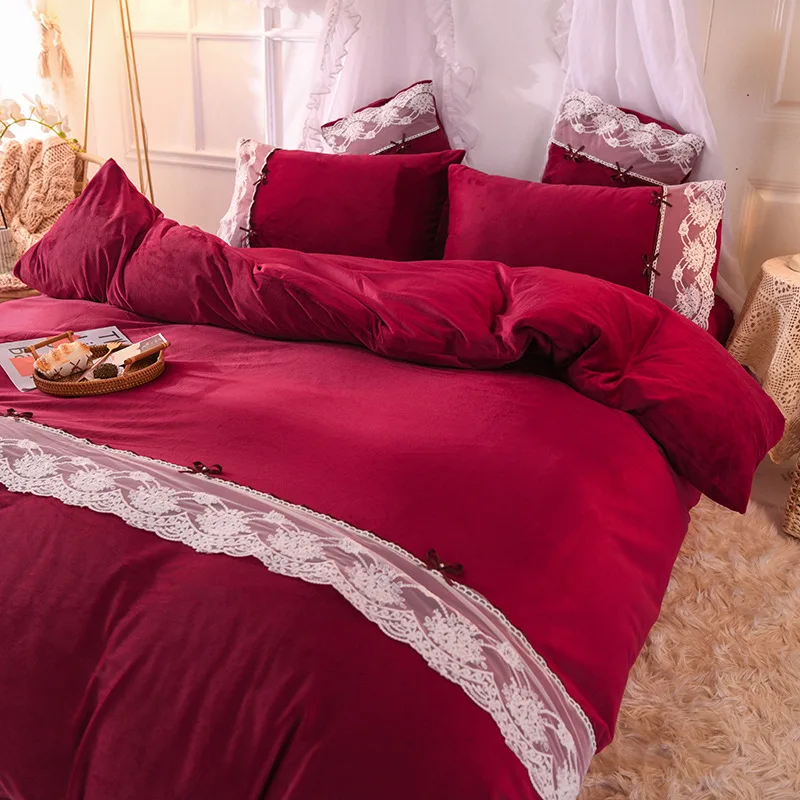 OLOEY зимний теплый кружевной фланелевый Комплект постельного белья с кристаллами